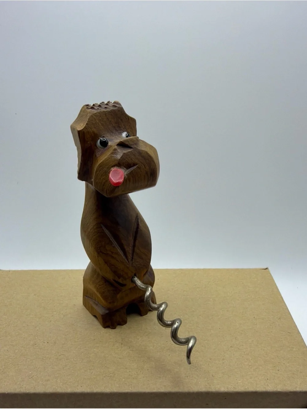 Vtg Naughty Novelty Wood Hand Carved Whizzing Dog Cork Screw